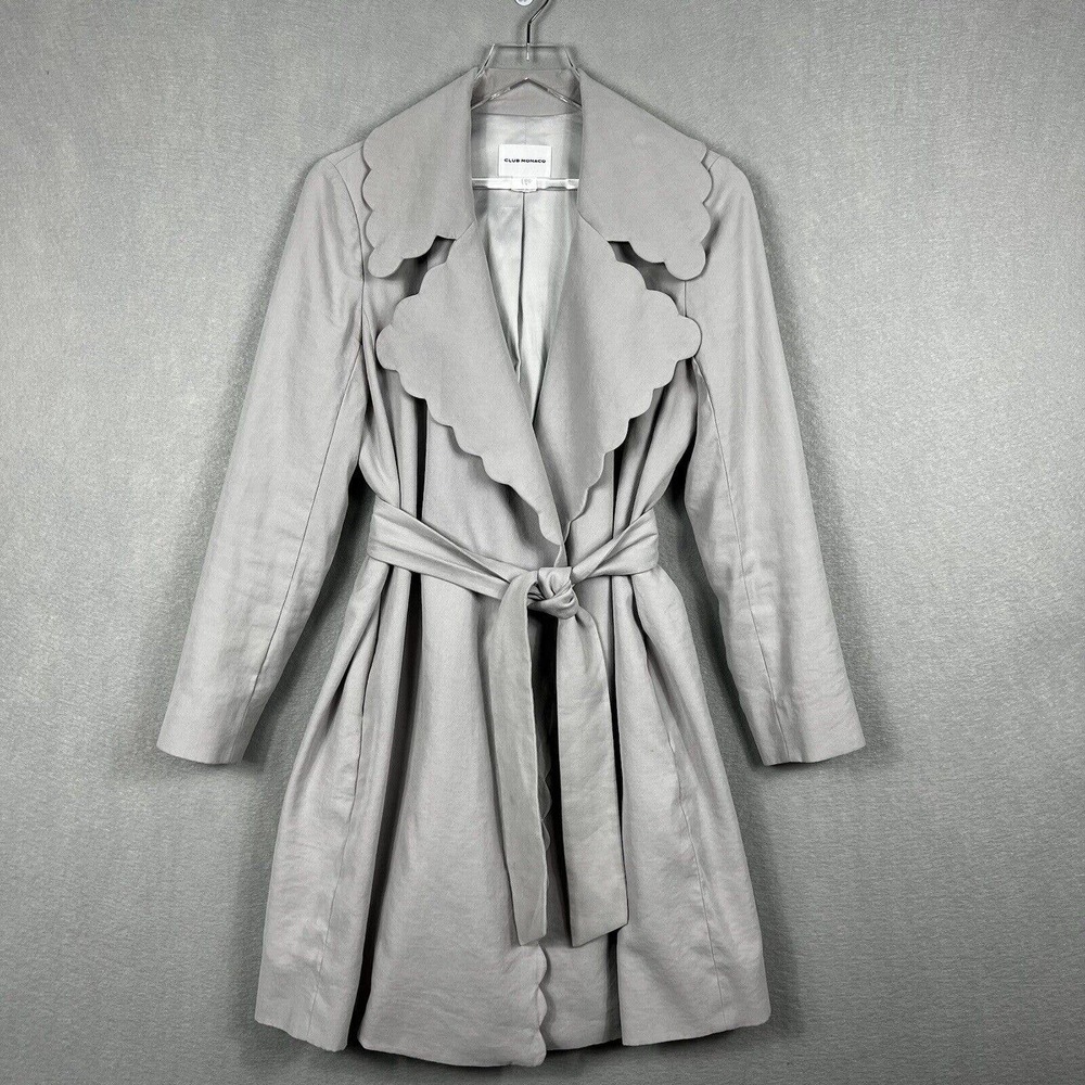 Club Monaco Trench Coat Small Gray Frederrika Scallop Trim Belted Pockets